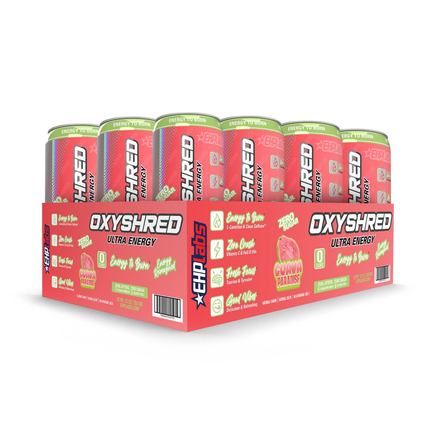 EHP Labs Oxyshred Zero Sugar Energy Drink Guava Paradise 355ml - Case of 12