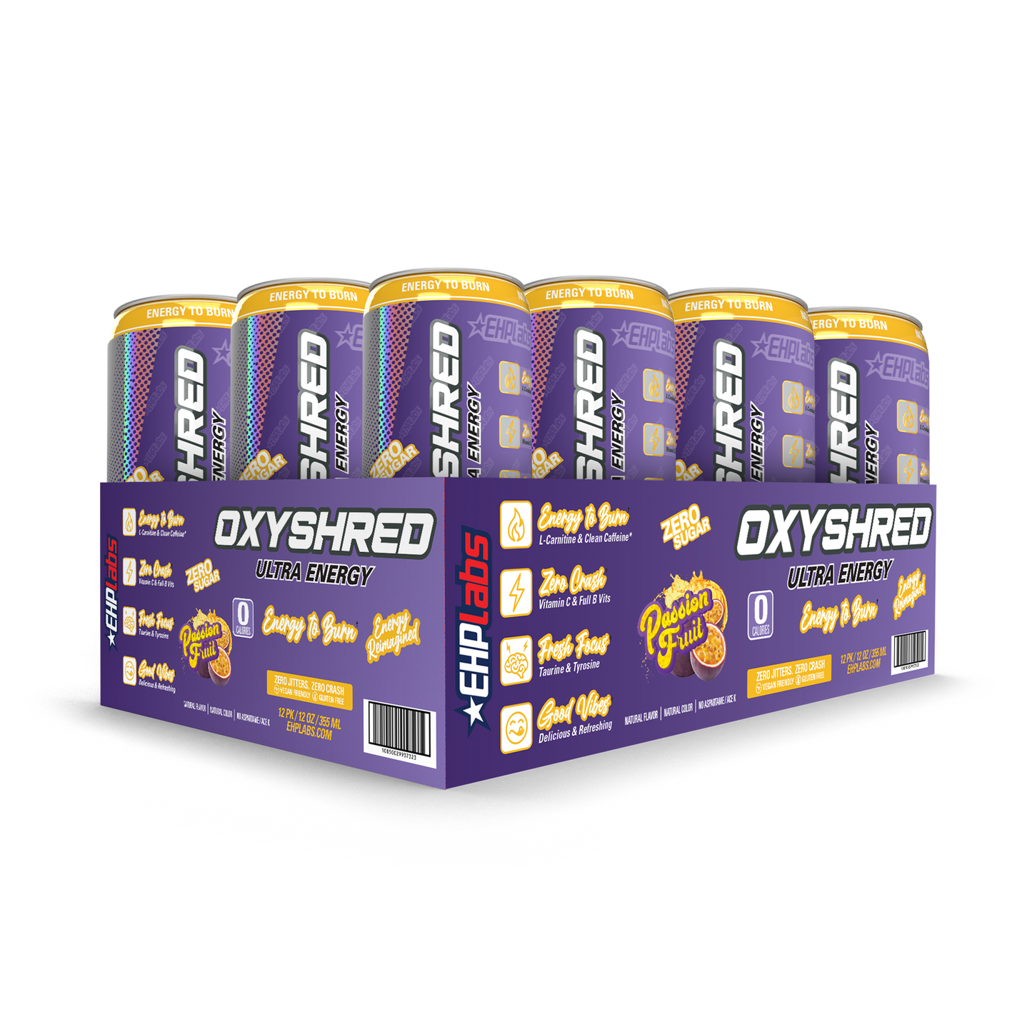 EHP Labs Oxyshred Zero Sugar Energy Drink Passion Fruit 355ml - Case of 12