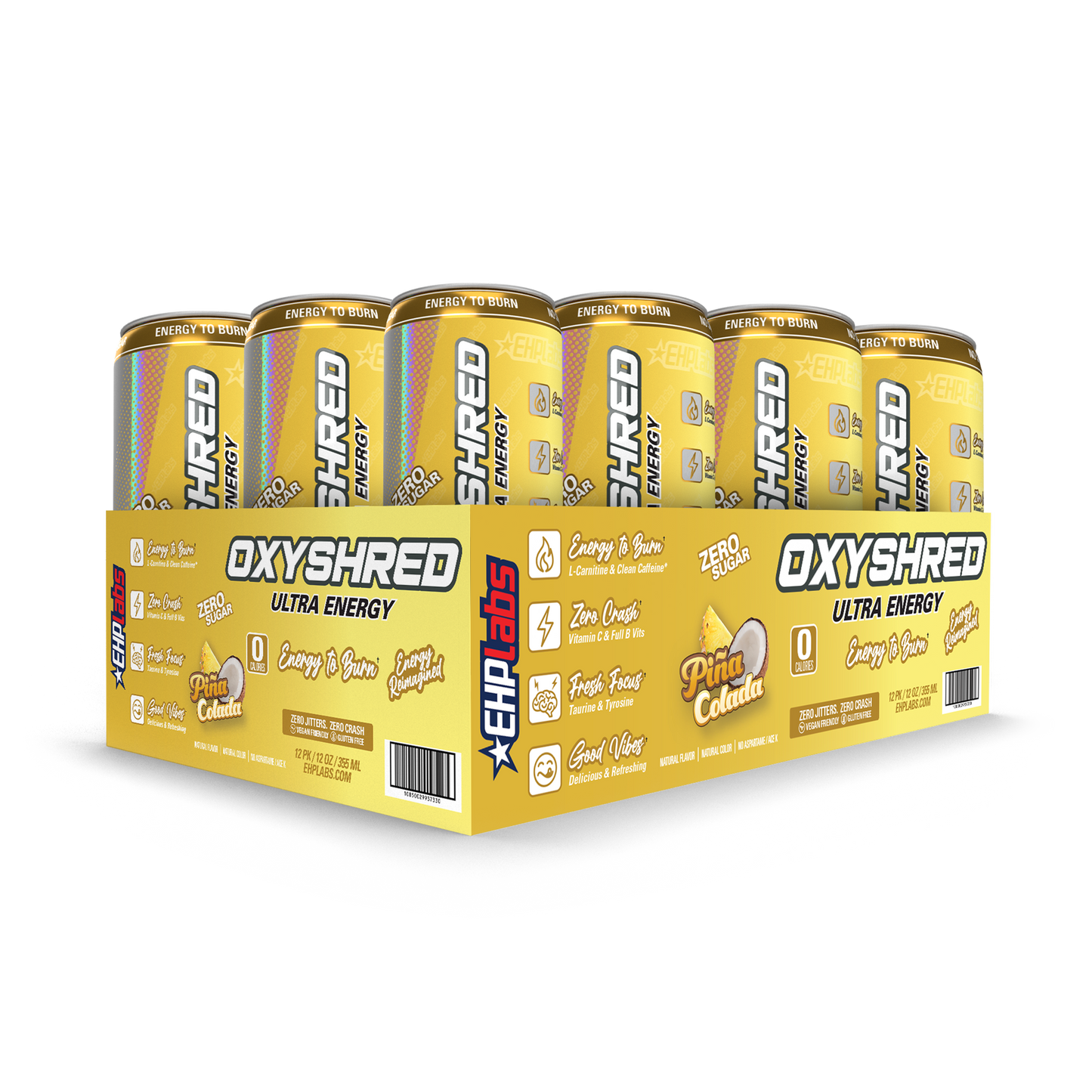 EHP Labs Oxyshred Zero Sugar Energy Drink Pina Colada 355ml - Case of 12