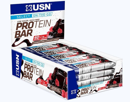 USN Select Protein Dark Chocolate Raspberry bar 40g - Case of 24 [Best Before: 17/04/2025]